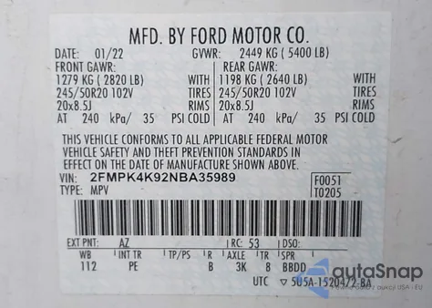 2022 Ford Edge Titanium из США, поврежденный, VIN 2FMPK4K92NBA35989